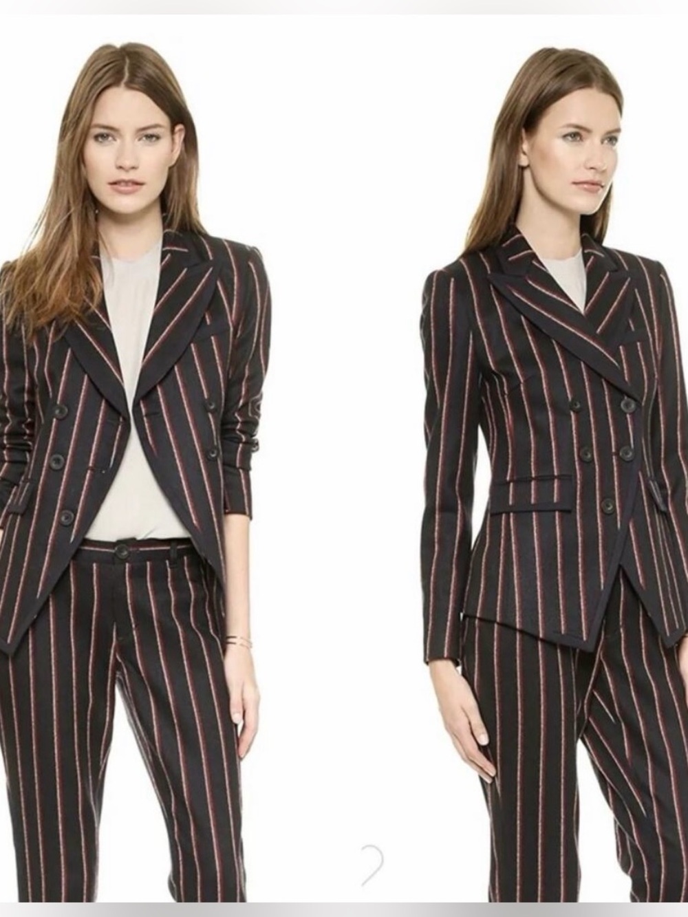 Rebecca Minkoff Navy Double-Breasted Suit with Red Pinstripes